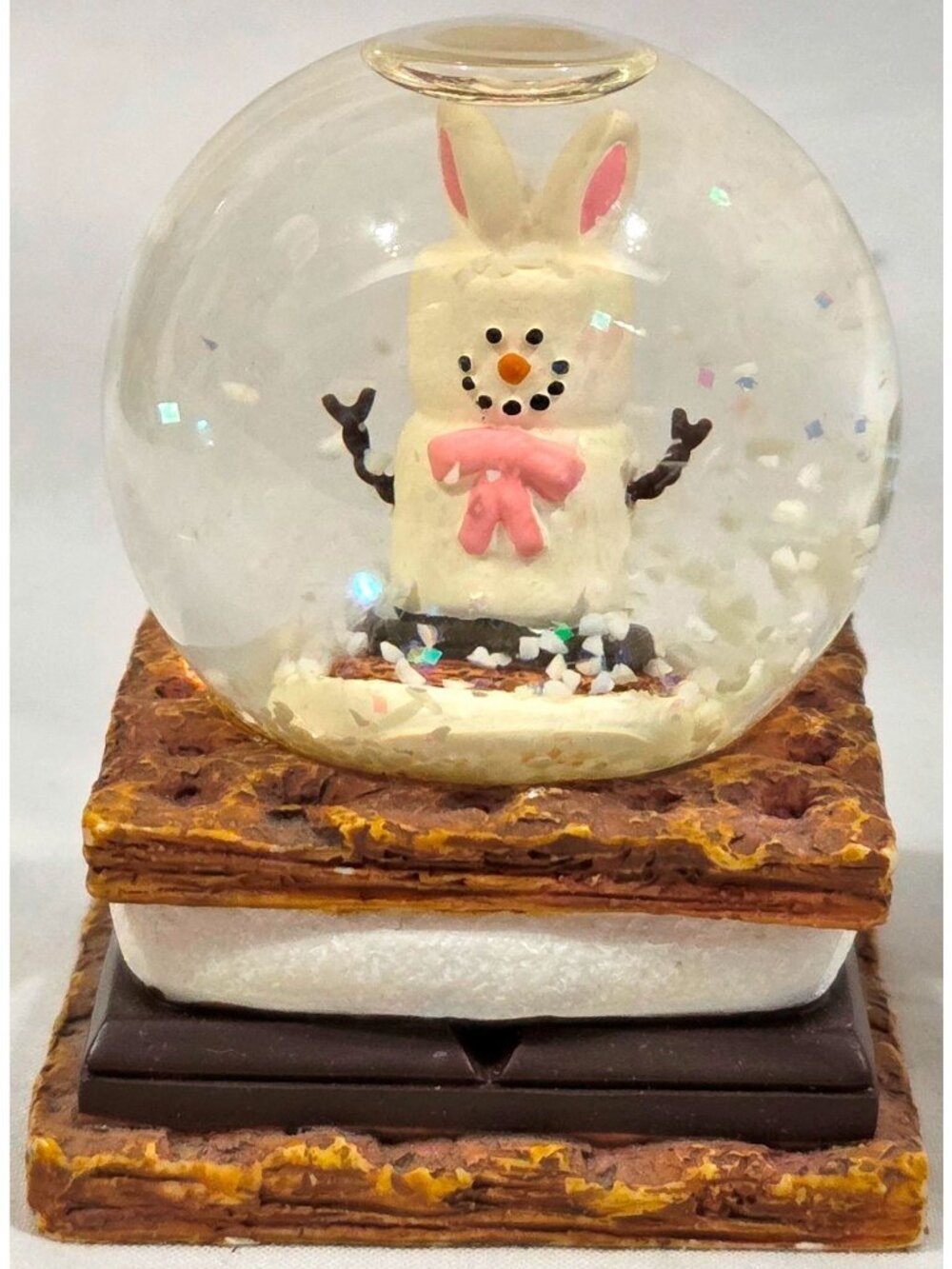 SMORES MINI SNOWGLOBE Marshmallow Easter Bunny Inside trinket shelf figurine